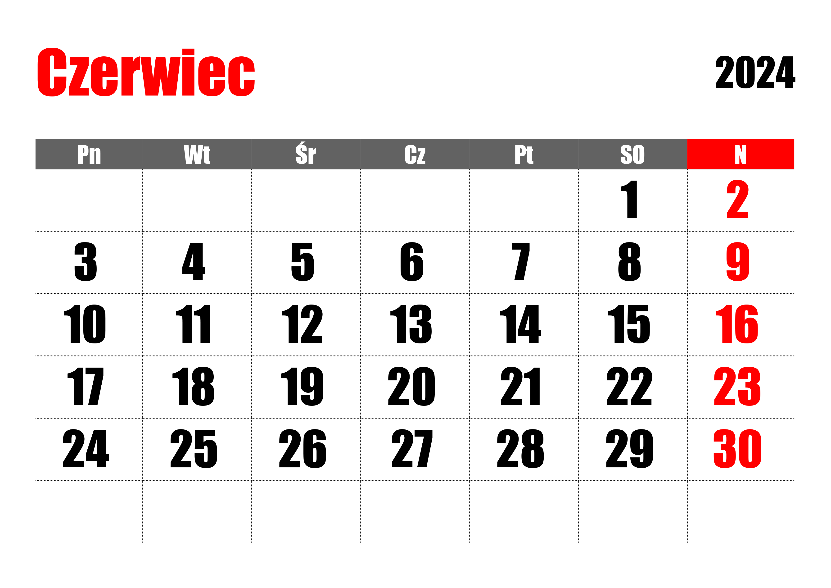 Kartka z kalendarza - kalendarz Czerwiec 2024